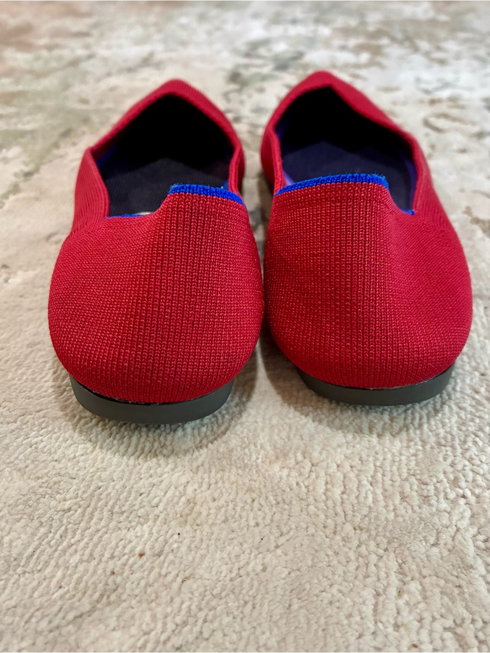 Rothy's Red Pointed Slip-On Flats with Blue Trim size 8.5 - Picture 5 of 8